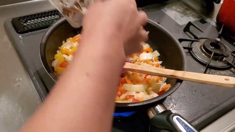 内臓と舞茸を炒める の画面