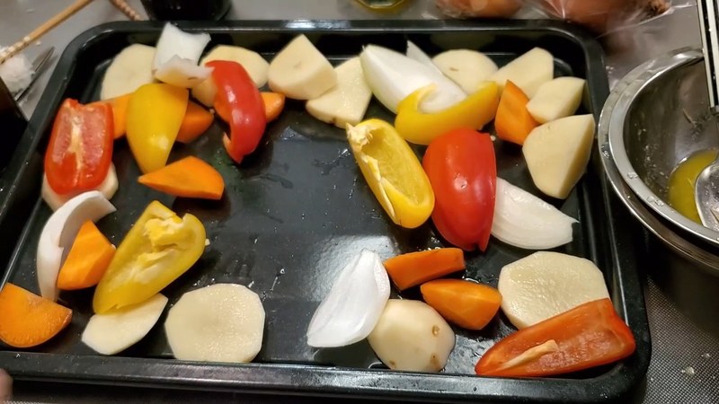 野菜を敷いてオーブンにセットする の画面