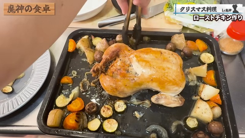 焼き上がったら野菜を下に敷いて盛り付ける の画面