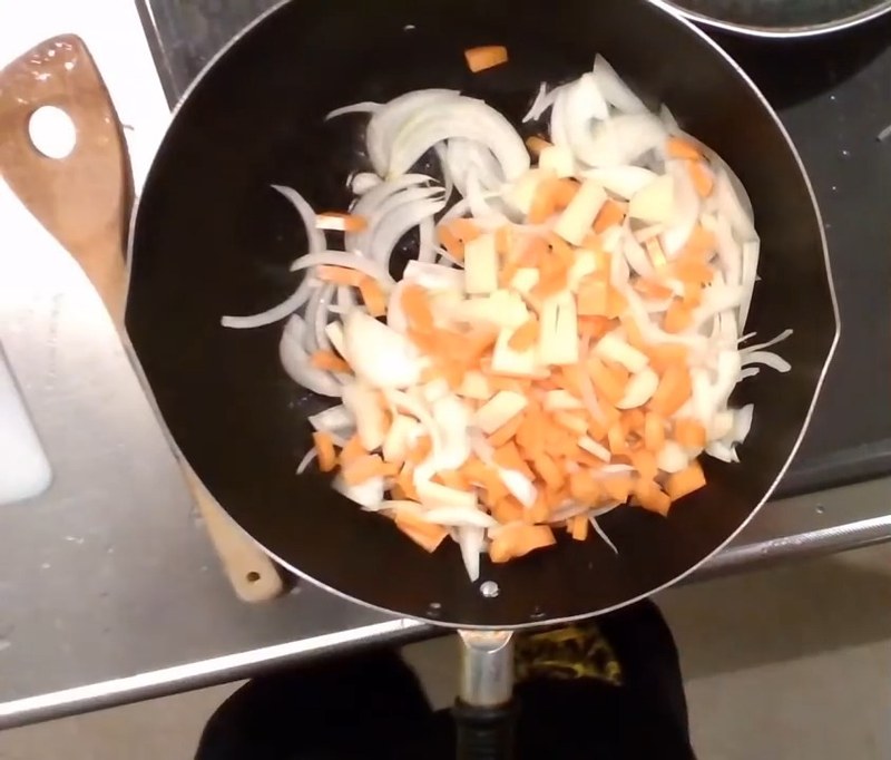 野菜とエビを炒める の画面